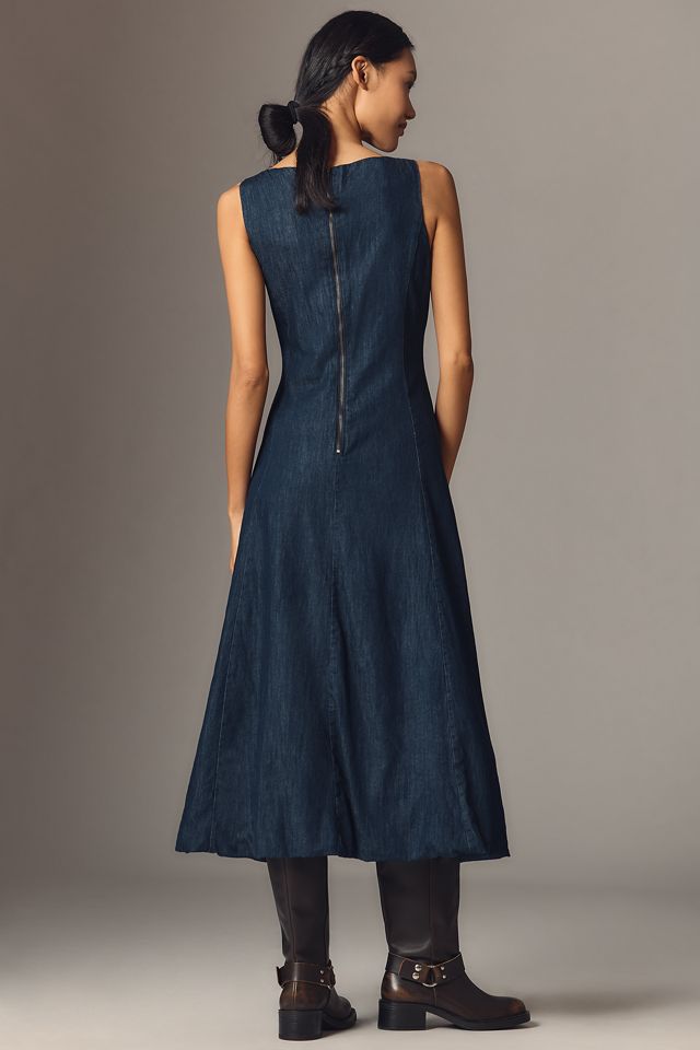 By Anthropologie Boat-Neck Denim Bubble Midi Dress