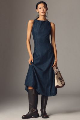 By Anthropologie Boat-Neck Denim Midi Dress