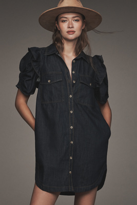 Pilcro The Ozzi Ruffle-sleeve Shirtdress By  In Blue