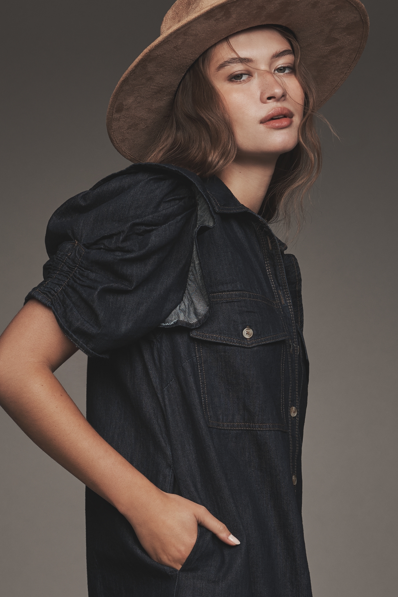 The Ozzi Ruffle-Sleeve Shirtdress by Pilcro