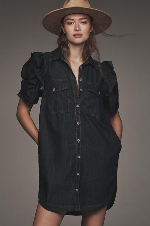 The Ozzi Ruffle-Sleeve Shirtdress by Pilcro