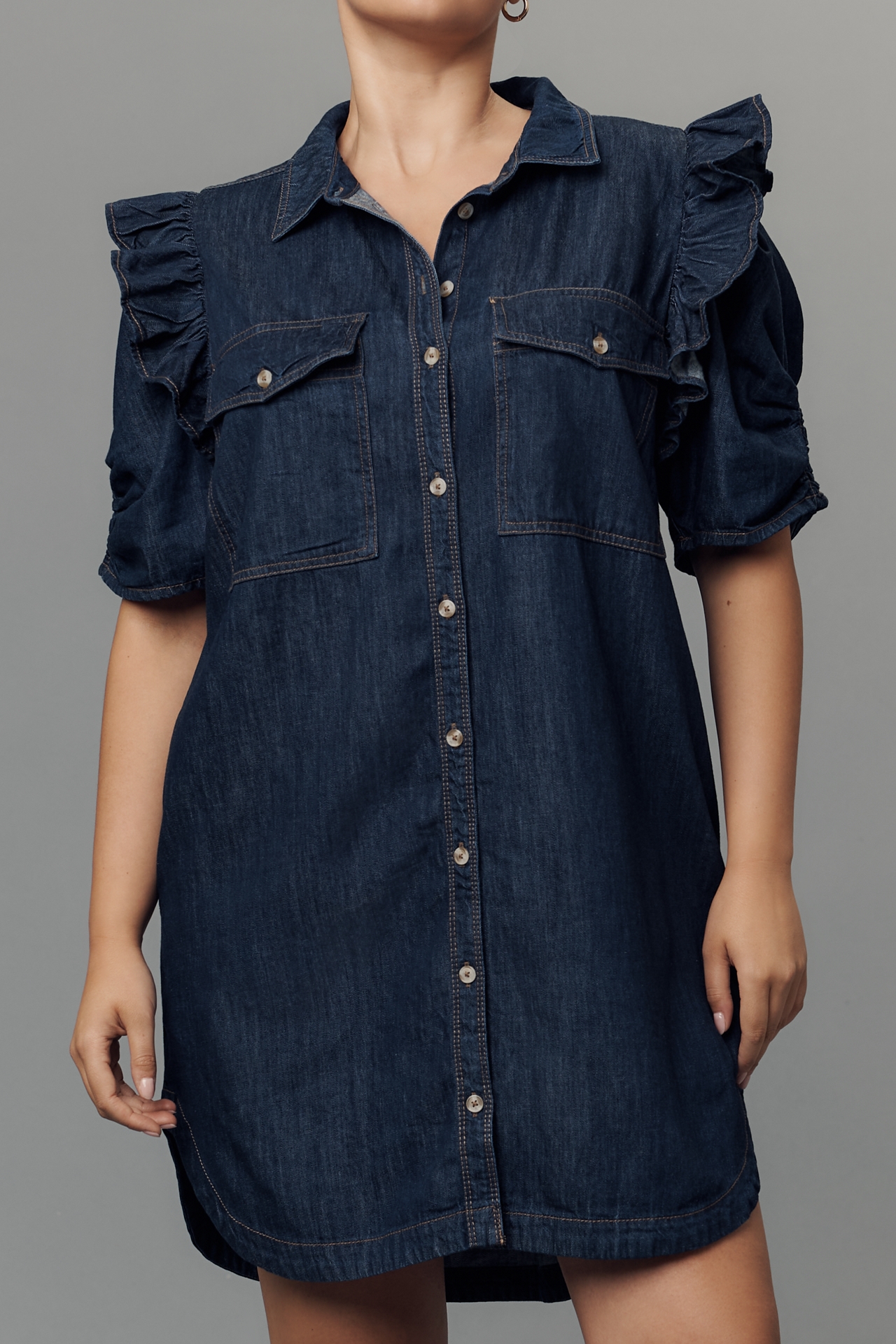 The Ozzi Ruffle-Sleeve Shirtdress by Pilcro