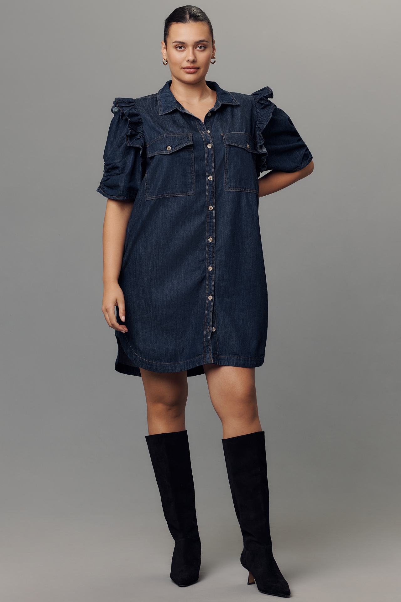 The Ozzi Ruffle-Sleeve Shirtdress by Pilcro