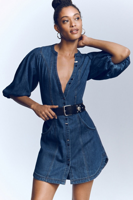 Pilcro Puff-Sleeve Denim Shirt Dress