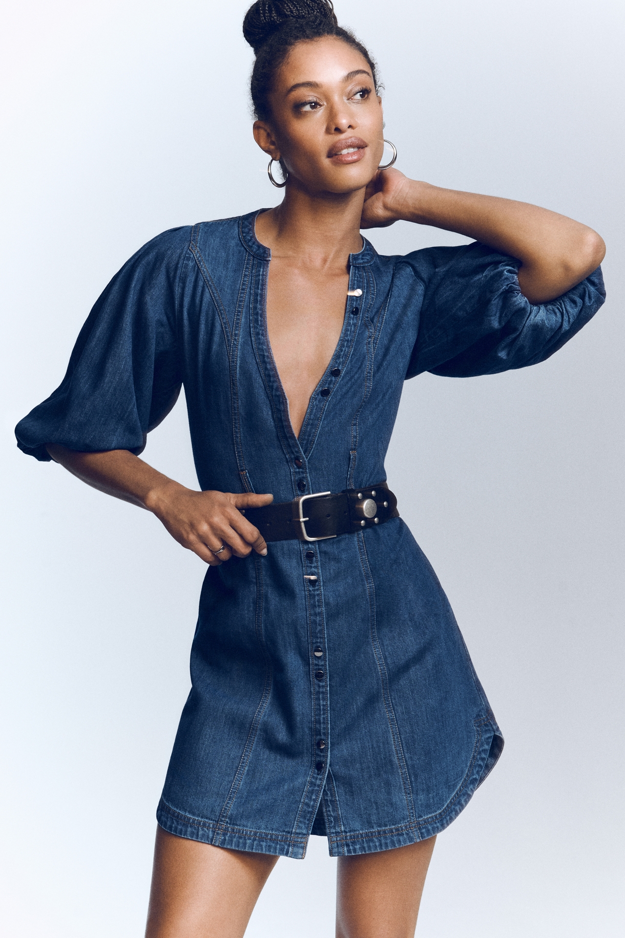 Pilcro Puff-Sleeve Denim Shirt Dress