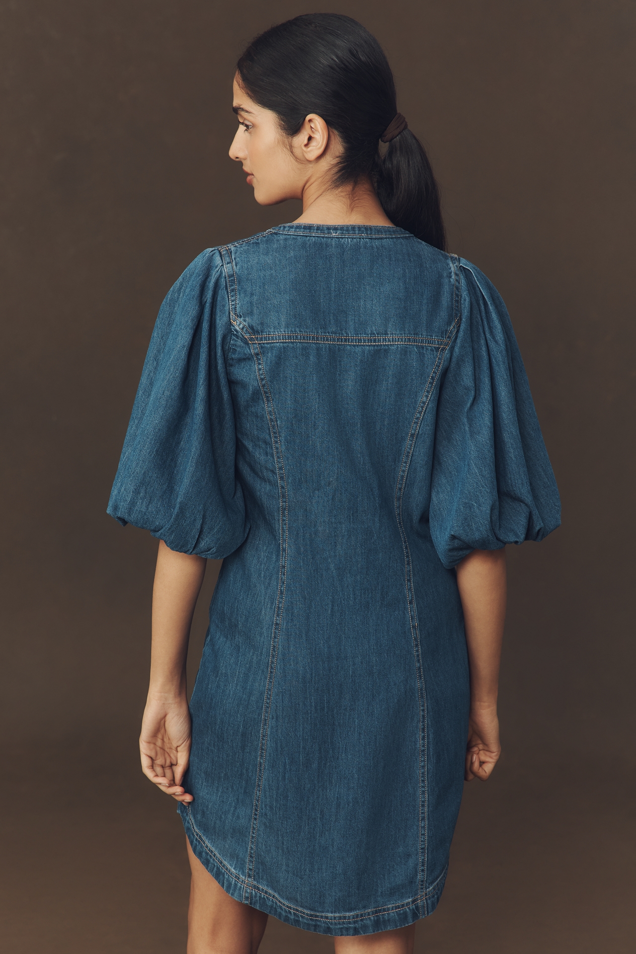 Pilcro Puff-Sleeve Denim Shirt Dress