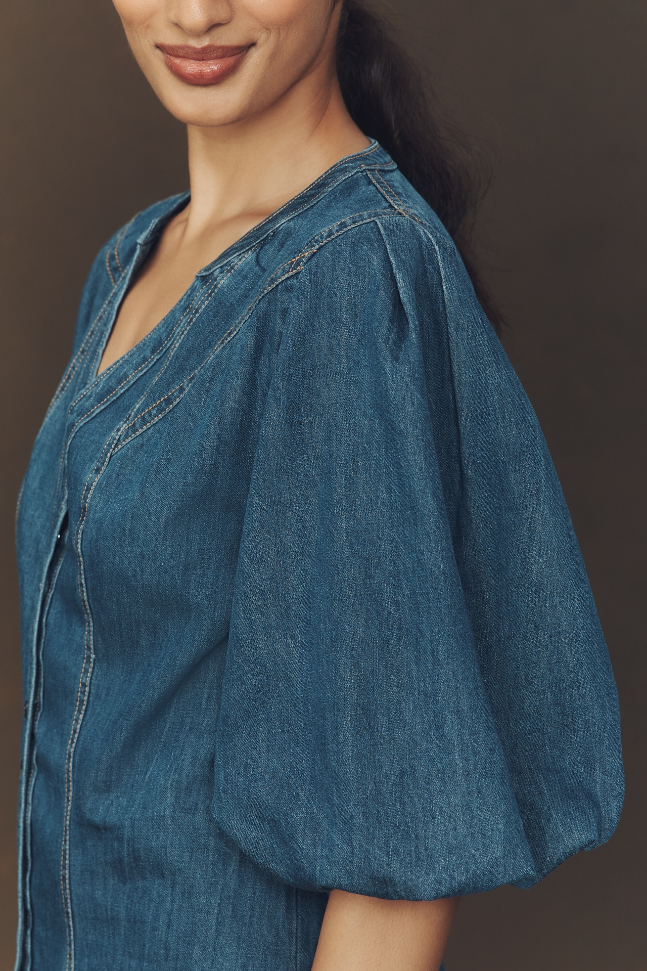 Pilcro Puff-Sleeve Denim Shirt Dress