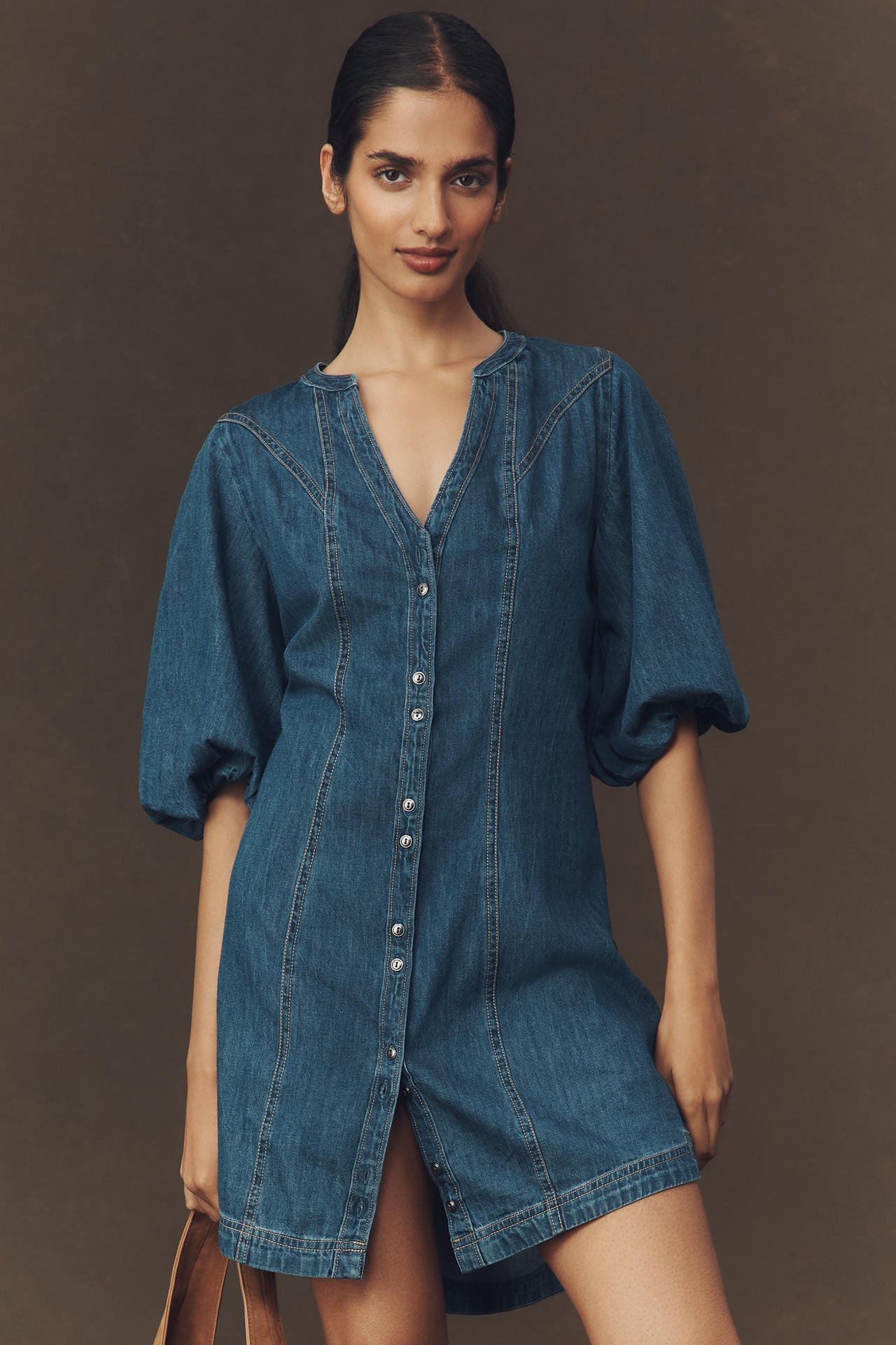 Pilcro Puff-Sleeve Denim Shirt Dress