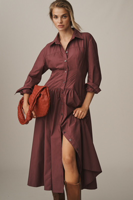By Anthropologie Drop-waist Midi Shirt Dress In Purple