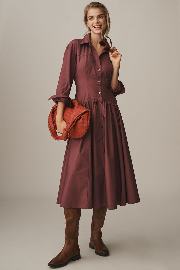 By Anthropologie Drop-Waist Midi Shirt Dress