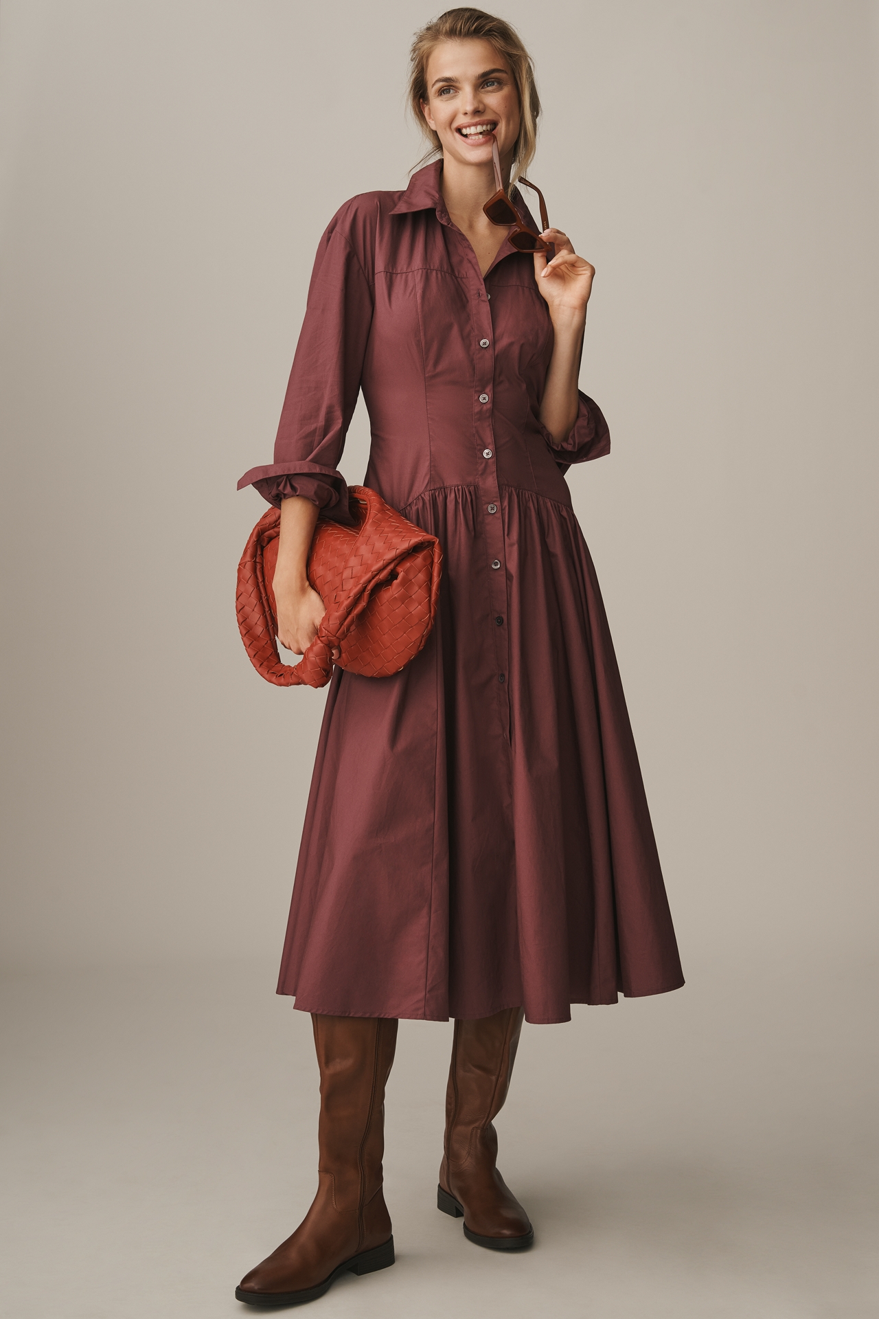 By Anthropologie Drop-Waist Midi Shirt Dress