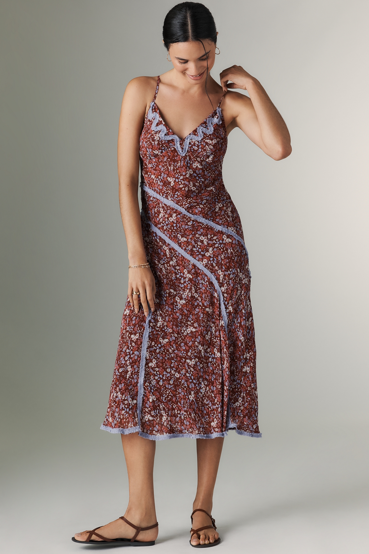 By Anthropologie Sleeveless Appliqué Slip Midi Dress