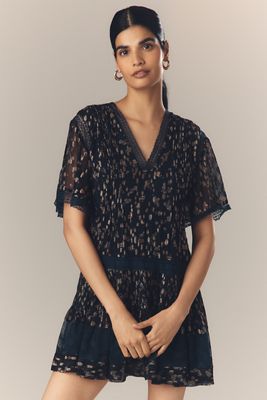 Maeve V-Neck Lurex Tiered Mini Dress