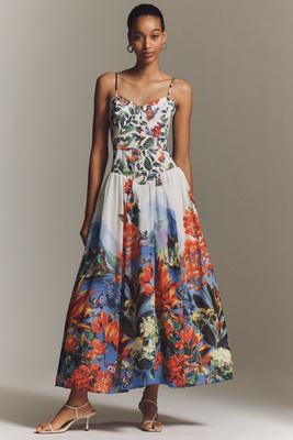 The Muse Basque-Waist Midi Dress | Anthropologie