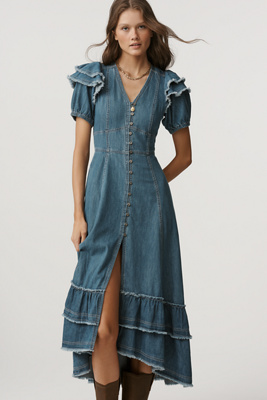 Pilcro Short-Sleeve Ruffled Midi Shirt Dress product page