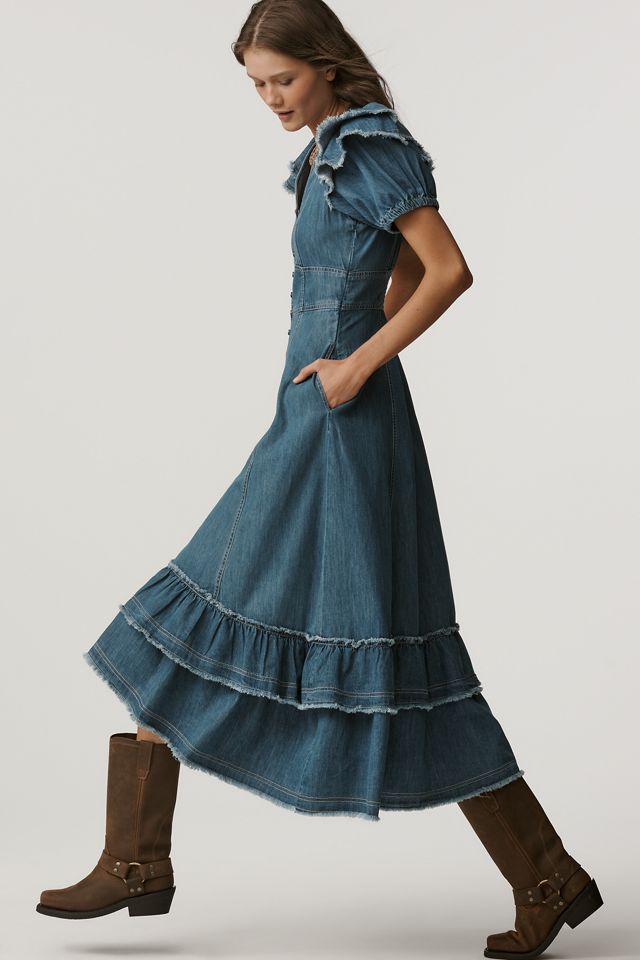 Pilcro Short-Sleeve Ruffled Midi Shirt Dress