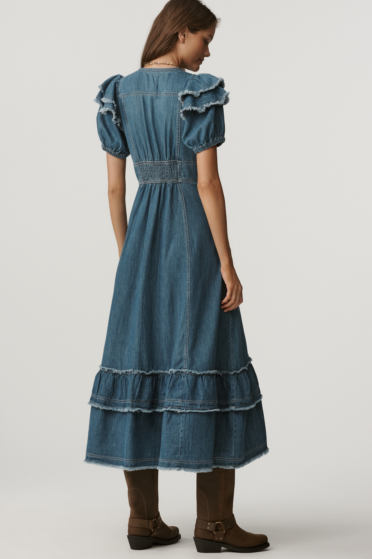Pilcro Short-Sleeve Ruffled Midi Shirt Dress