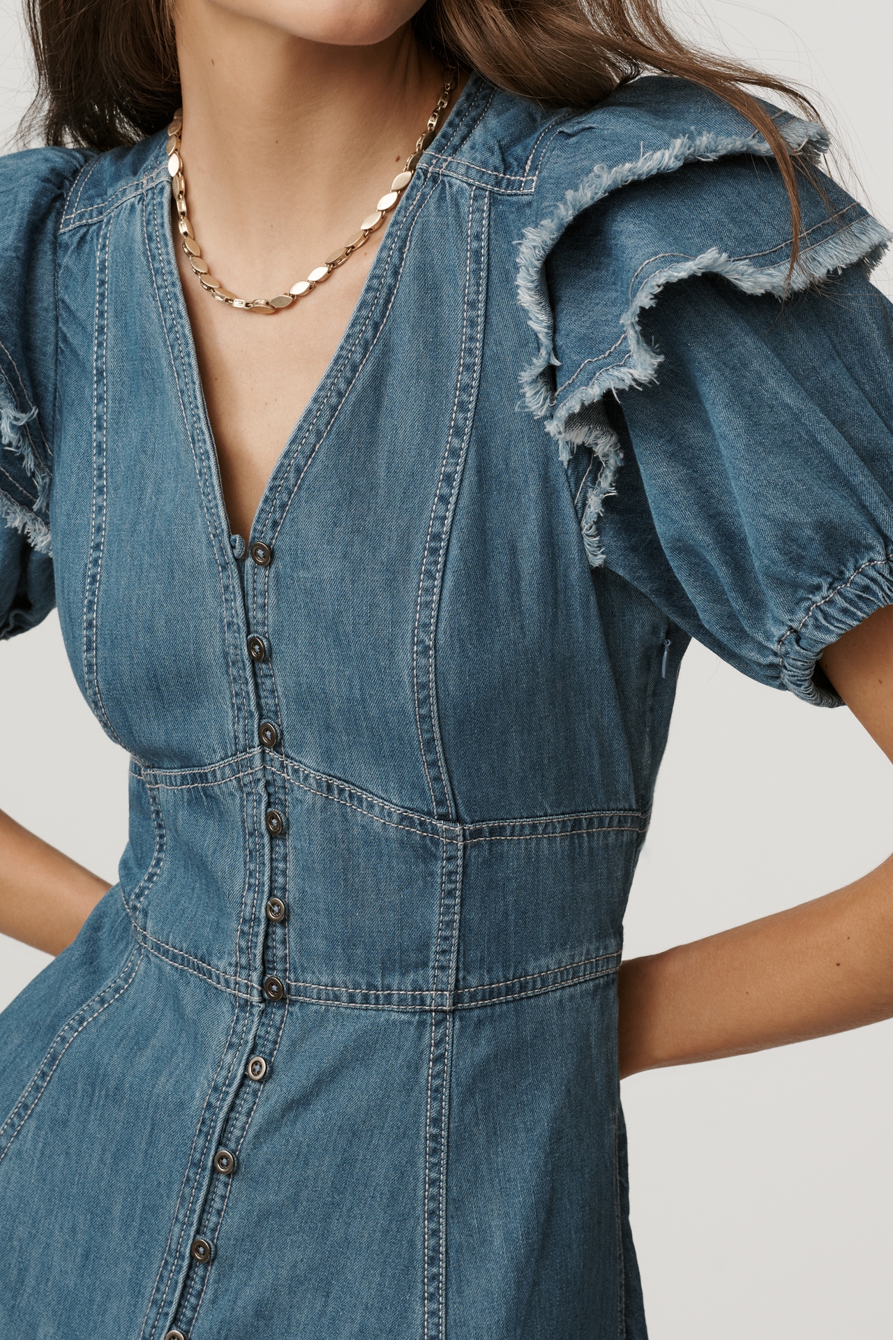 Pilcro Short-Sleeve Ruffled Midi Shirt Dress