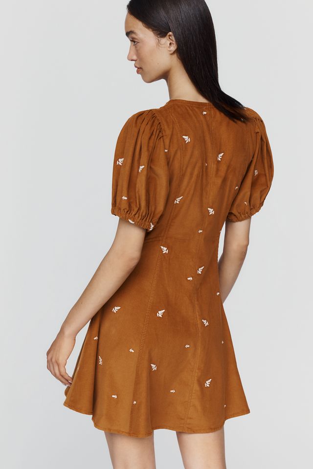 Calder Puff-Sleeve Corduroy Mini Dress #1