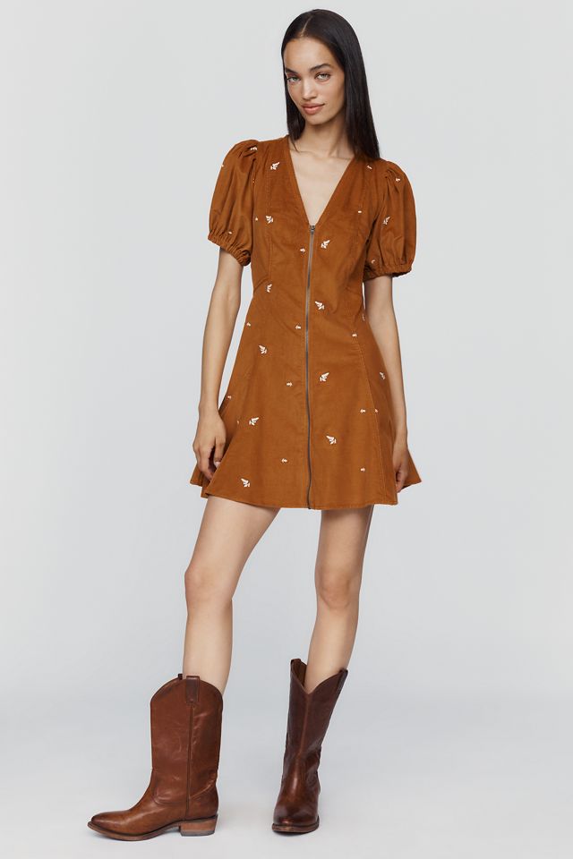Calder Puff-Sleeve Corduroy Mini Dress #3