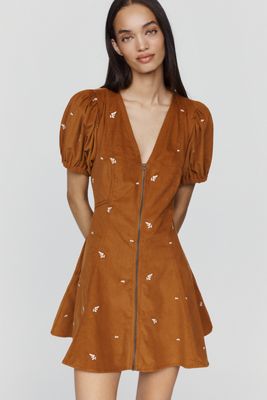 Calder Puff-Sleeve Corduroy Mini Dress