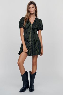 Calder Puff-Sleeve Corduroy Mini Dress