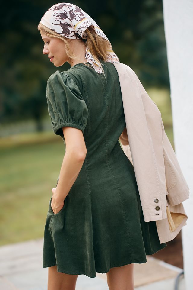 Pilcro Puff-Sleeve Corduroy Mini Dress