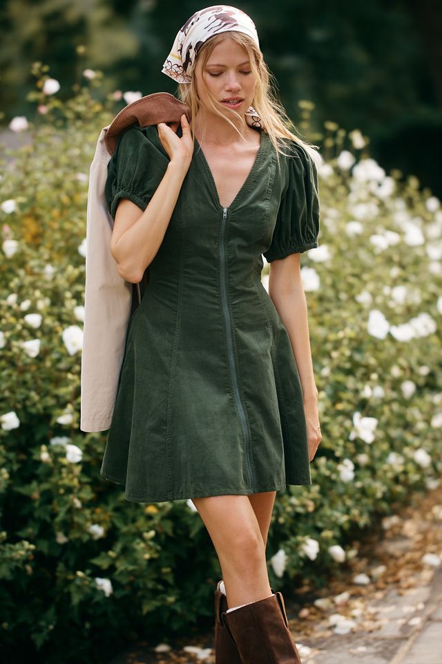 Pilcro Puff-Sleeve Corduroy Mini Dress