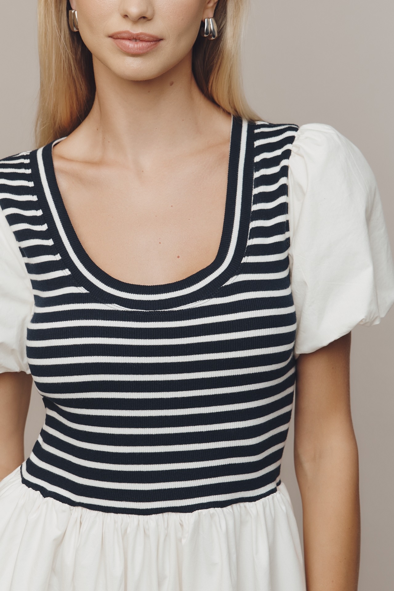 Maeve Puff-Sleeve Striped Poplin Midi Dress