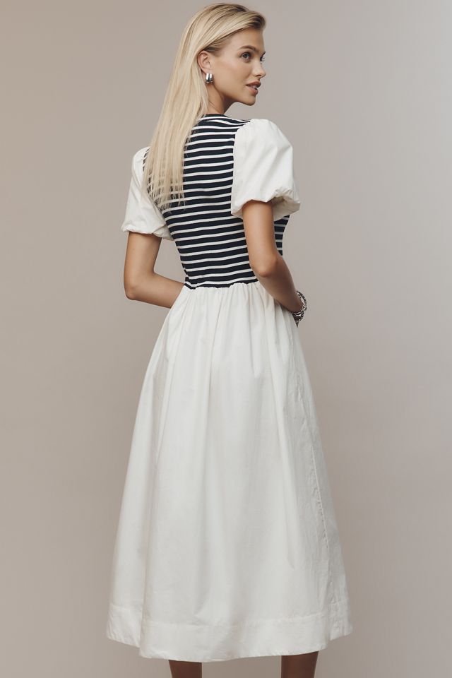 Maeve Puff-Sleeve Striped Poplin Midi Dress #2