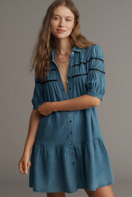 The Leandra Shirred Yoke Mini Dress by Maeve