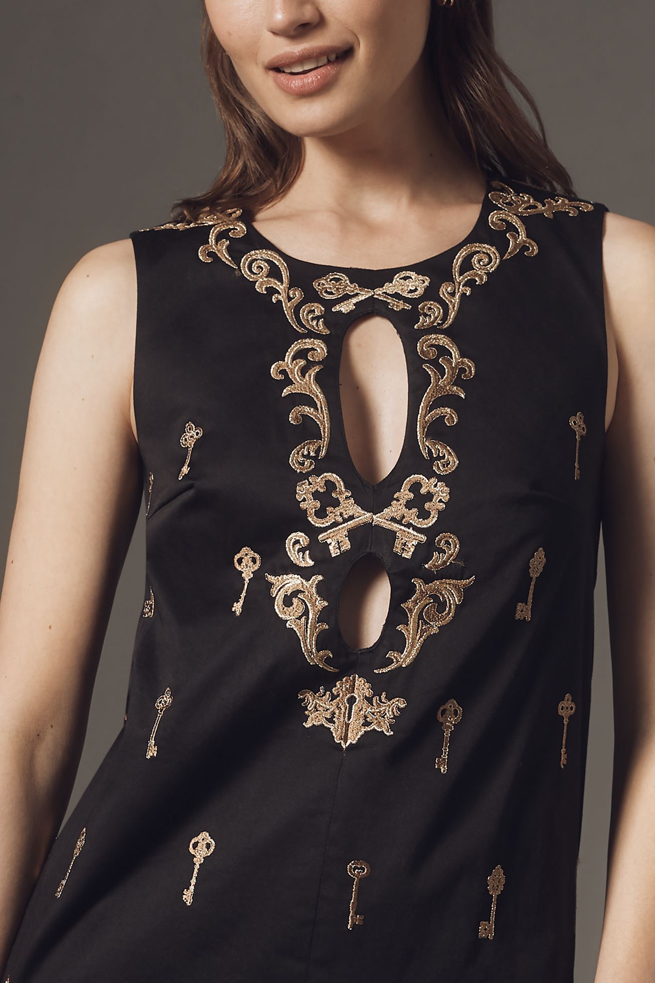 Maeve Sleeveless Embroidered Cutout Mini Dress