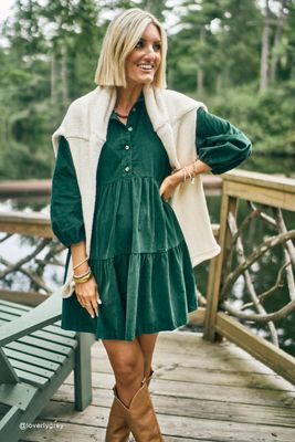 The @loverlygrey Bettina Corduroy Mini Shirt Dress by Maeve