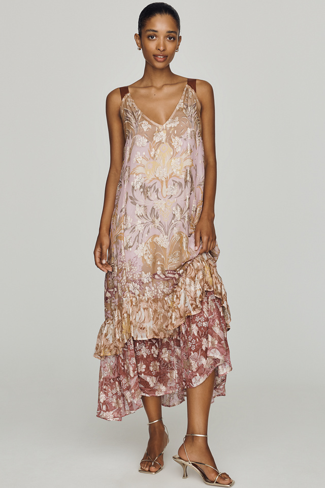 By Anthropologie Tie-Back Ruffle-Hem Midi Dress