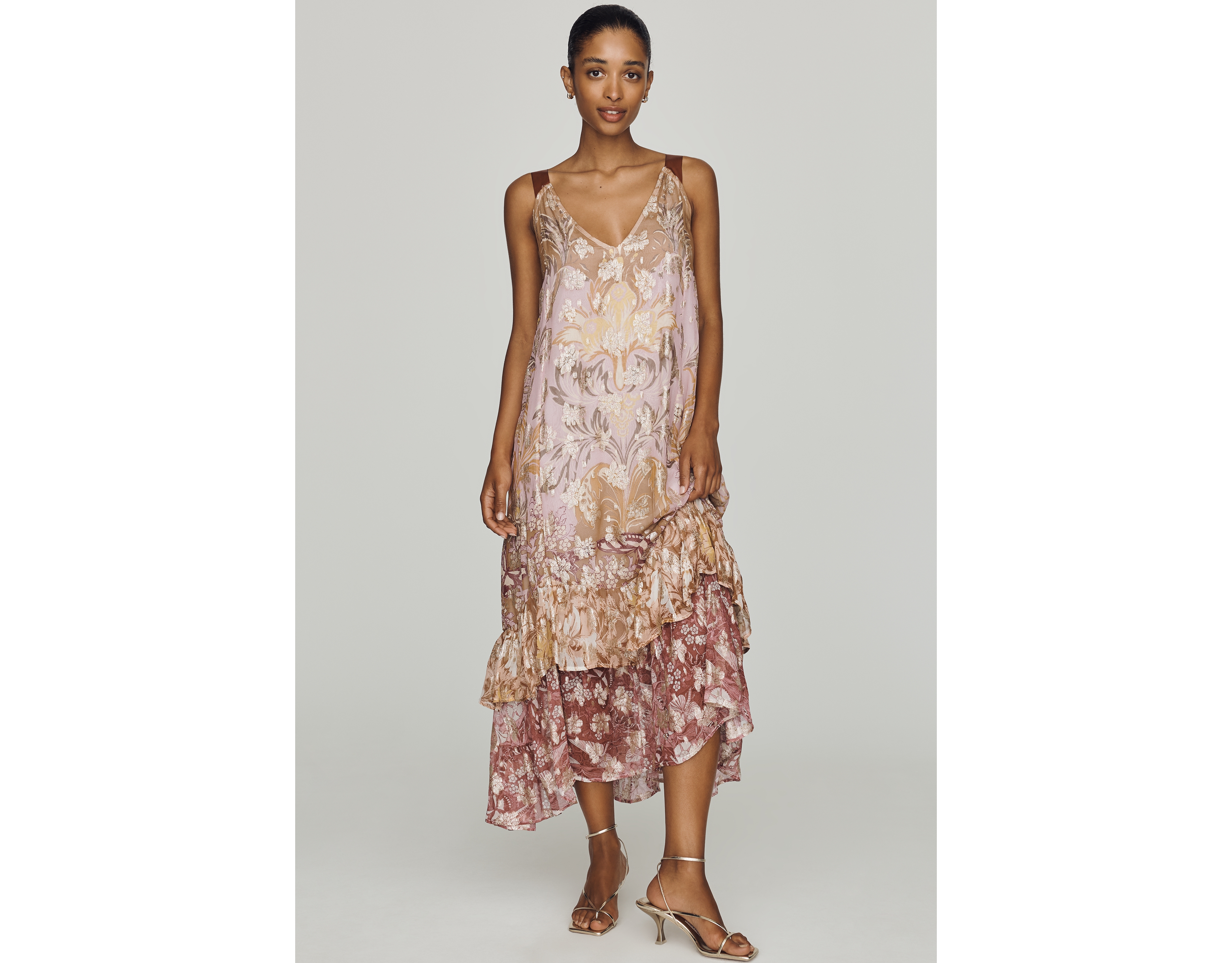 By Anthropologie Tie-Back Ruffle-Hem Midi Dress