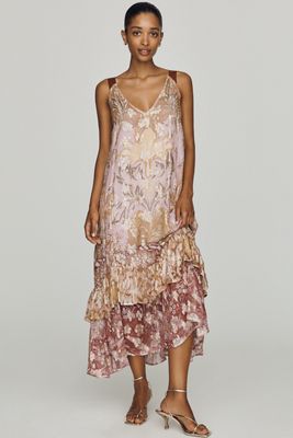 By Anthropologie Tie-Back Ruffle-Hem Midi Dress