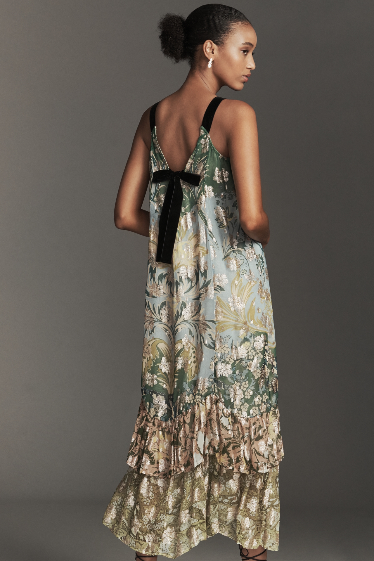 By Anthropologie Tie-Back Ruffle-Hem Midi Dress