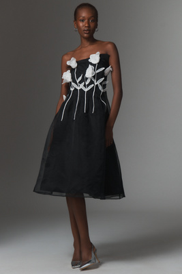 Maeve 3D Floral Strapless Midi Dress