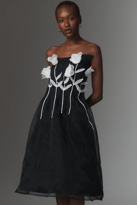 Maeve 3D Floral Strapless Midi Dress