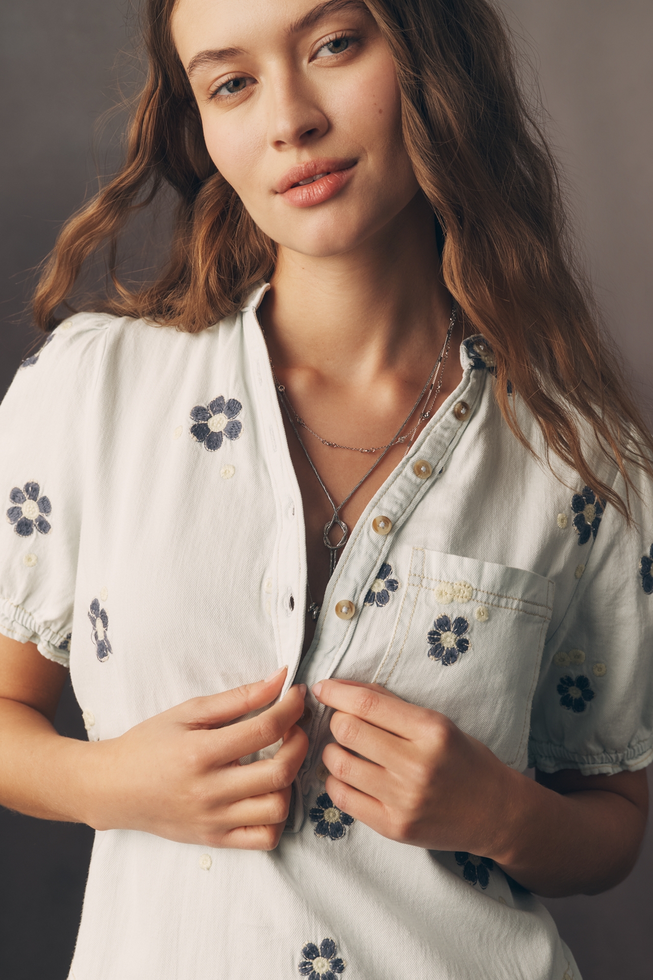 The Aly Embroidered Puff-Sleeve Mini Dress by Pilcro