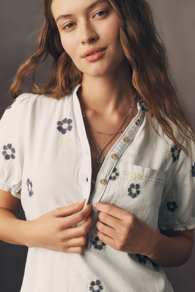 The Aly Embroidered Puff-Sleeve Mini Dress by Pilcro #1