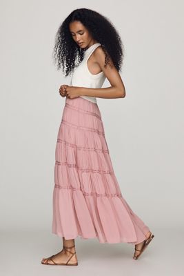 anthropologie long pink dress Anthropologie XS NWT The Cerise Maxi Slip Dress Lounge Sleep Pink Lace New