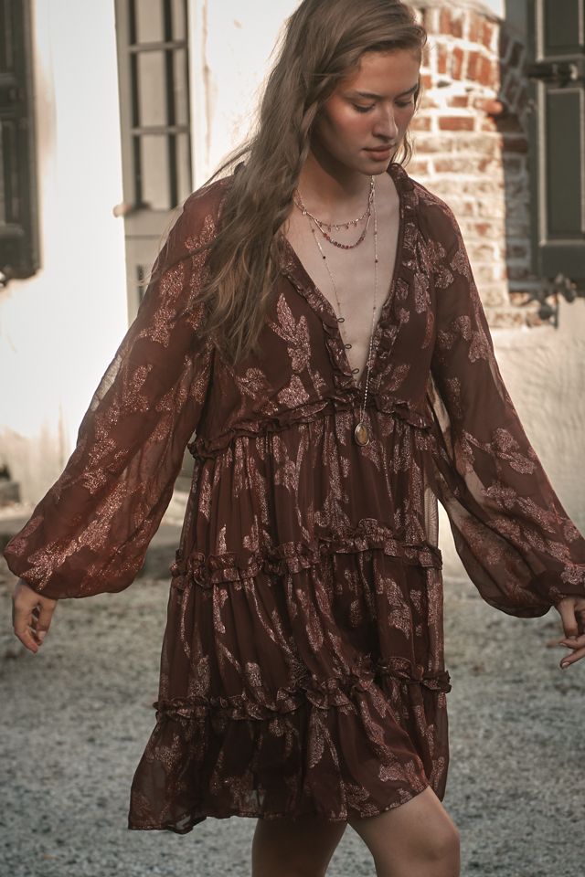 By Anthropologie Long-Sleeve Tiered Mini Dress #1