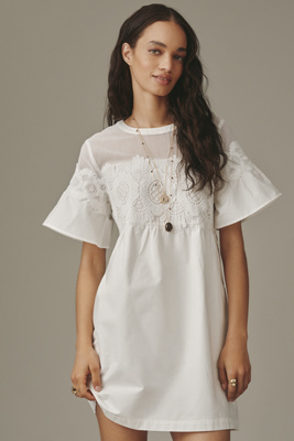 By Anthropologie Cotton Poplin Swing Mini Dress In Animal Print