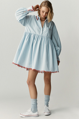 Maeve Love Letter Embroidered Swing Shirt Dress