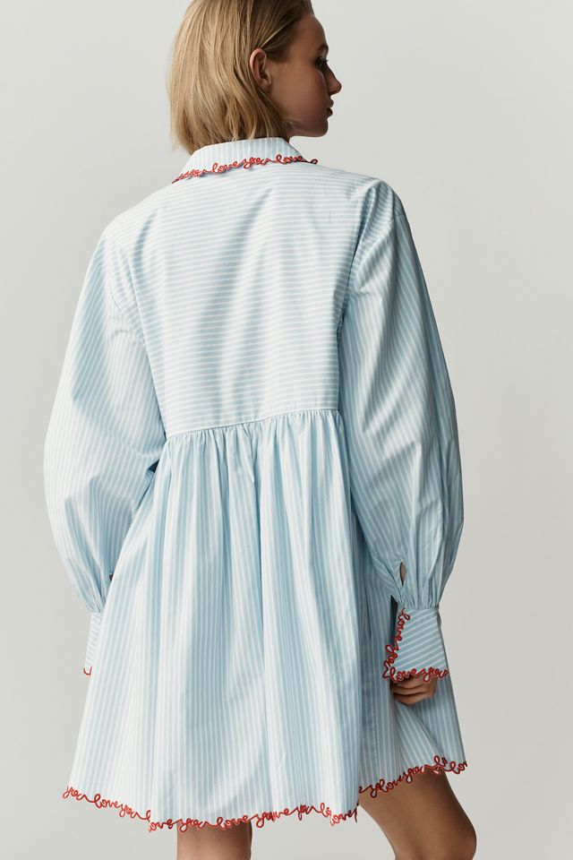 Maeve Love Letter Embroidered Swing Shirt Dress