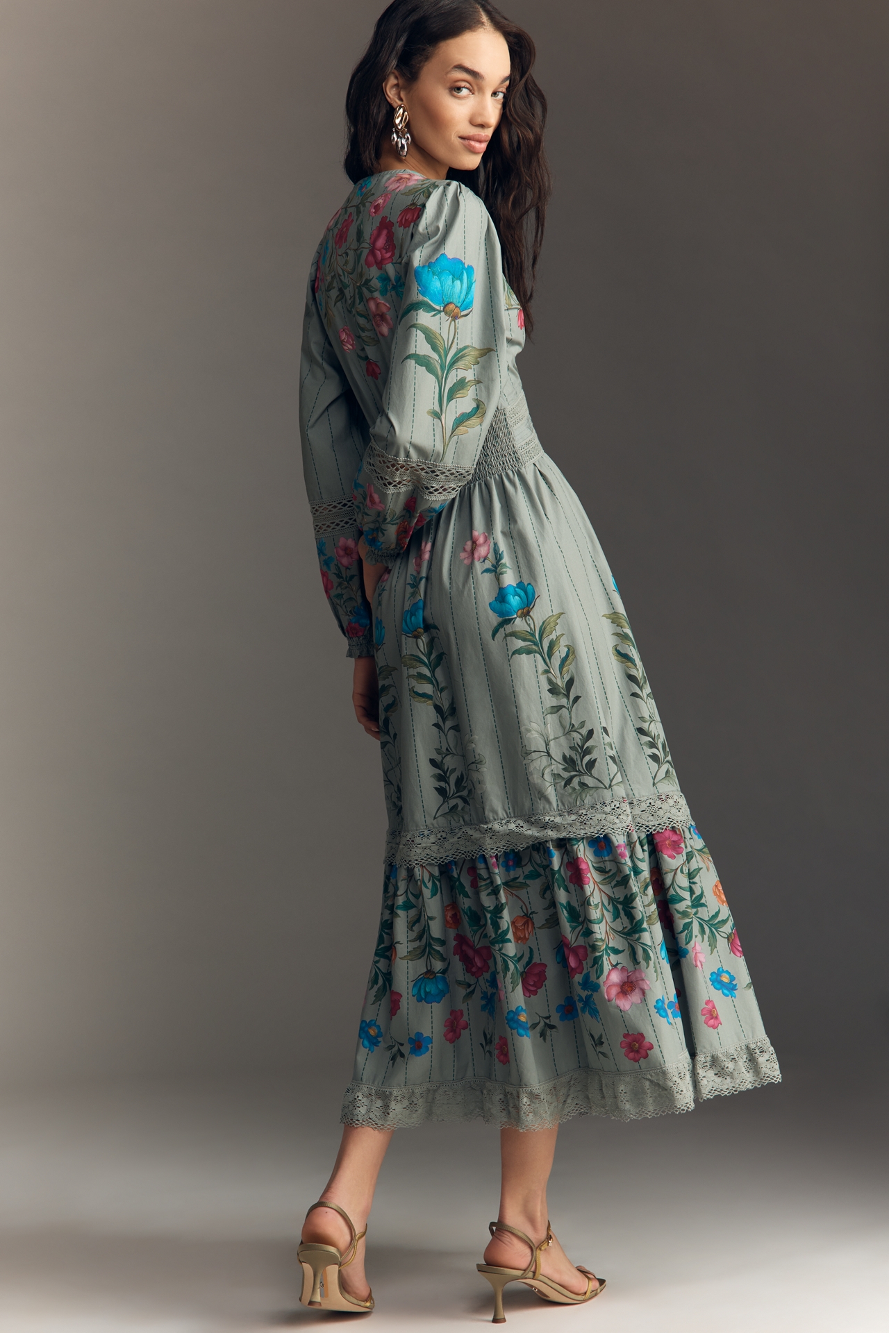 By Anthropologie Floral Button-Front Midi Dress