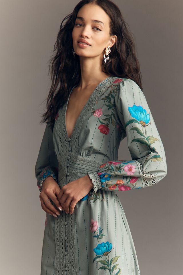 By Anthropologie Floral Button-Front Midi Dress | Anthropologie