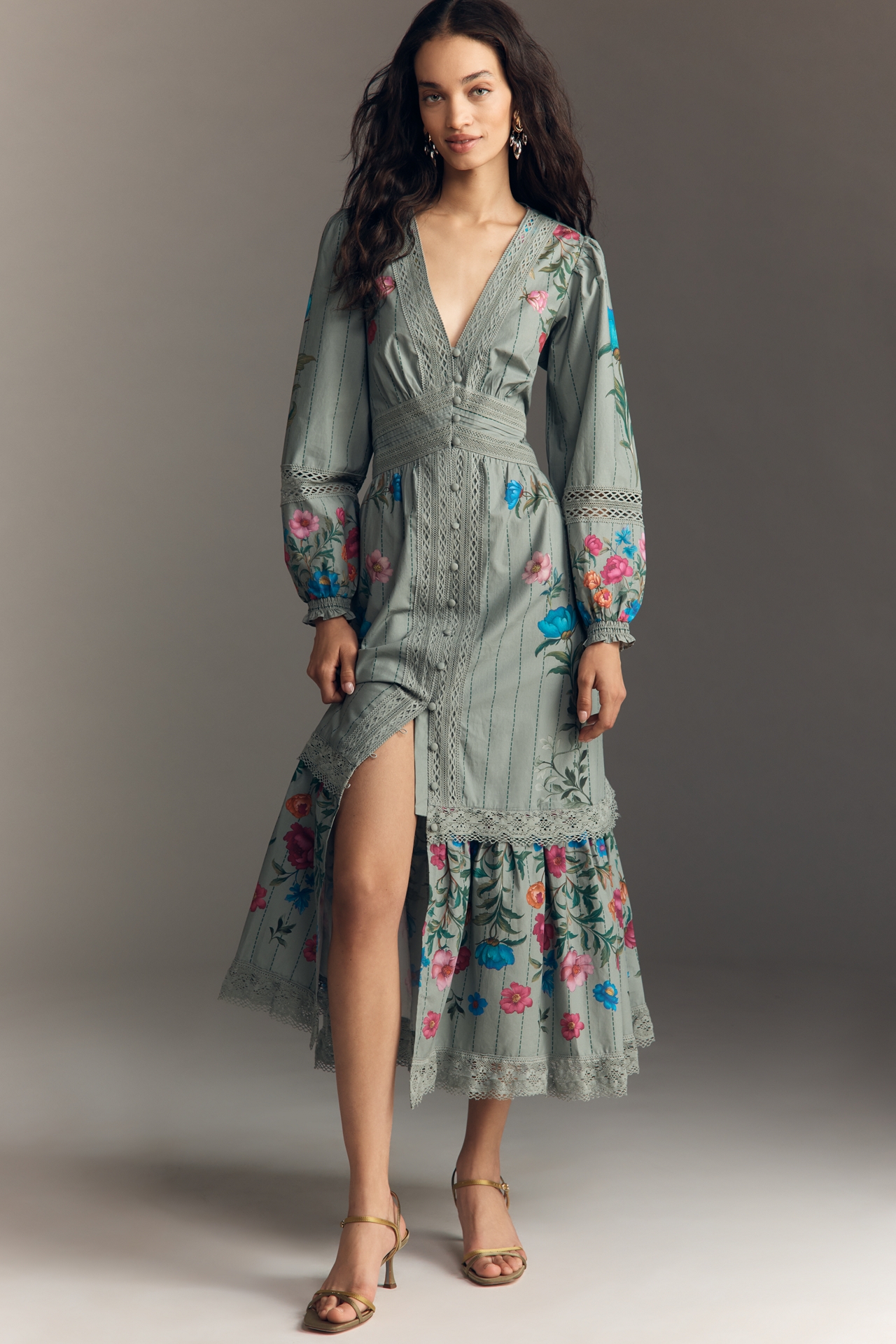 By Anthropologie Floral Button-Front Midi Dress