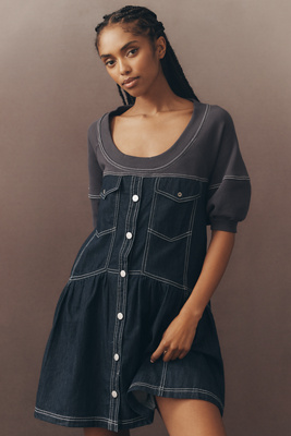 Pilcro Denim Sweatshirt Twofer Swing Dress | Anthropologie